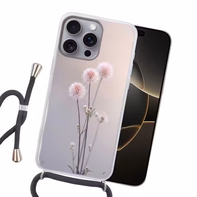Bloemen - Bollen - Roze Hoesje iPhone 16 Pro Max met koord klein -sfeer1
