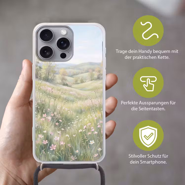 Bloemen veld - Bloemen - Groen Hoesje iPhone 16 Pro Max met koord klein -sfeer2_DE