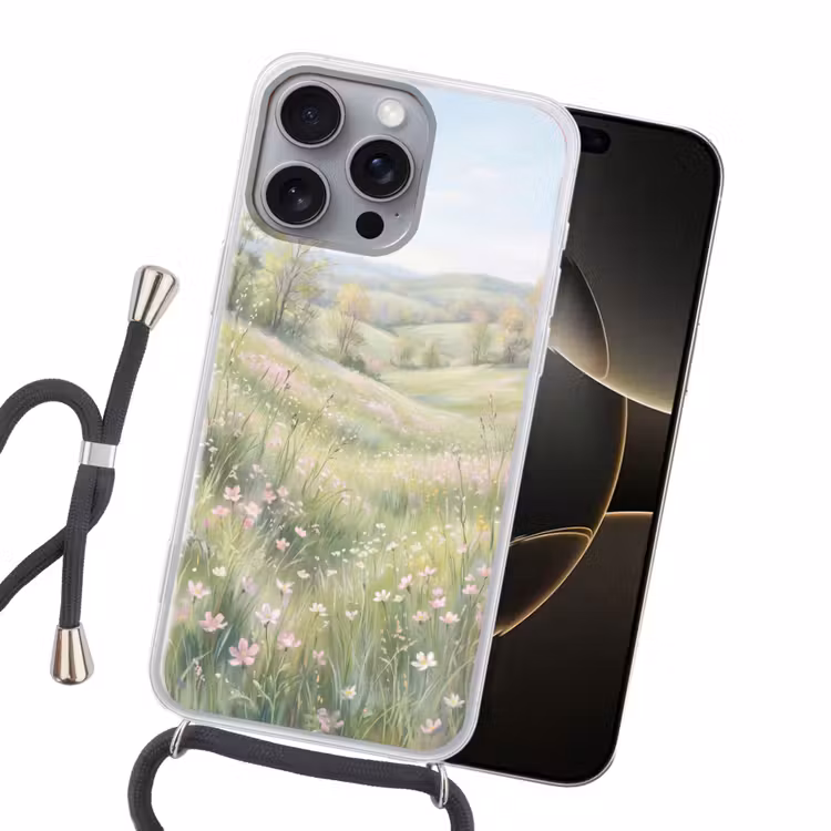 Bloemen veld - Bloemen - Groen Hoesje iPhone 16 Pro Max met koord klein -sfeer1