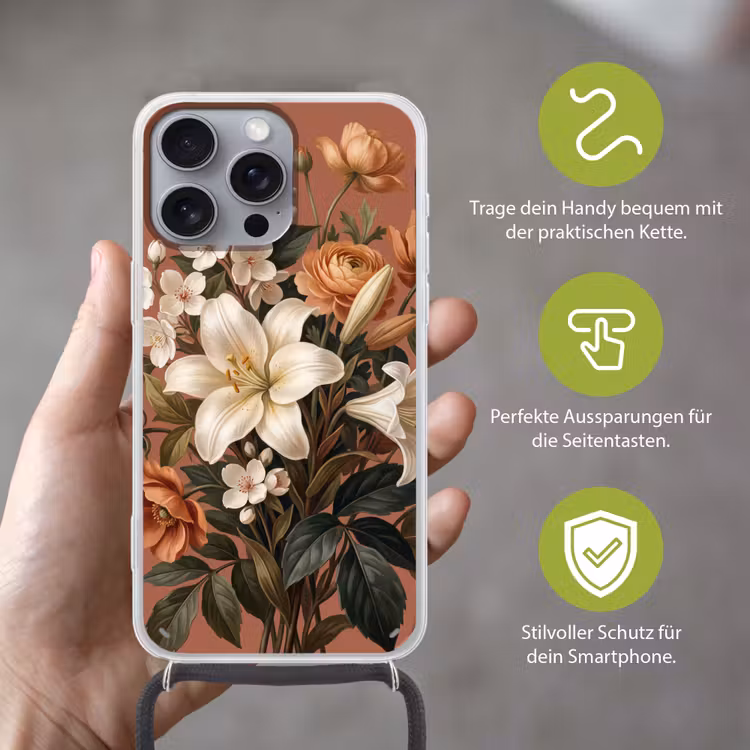 Boeket - Retro - Kleurrijk Hoesje iPhone 16 Pro Max met koord klein -sfeer2_DE