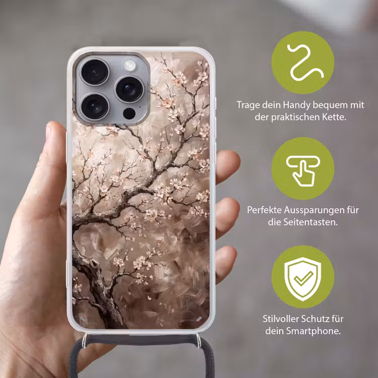 Bloesem - Takken - Schilderij - Beige - Serene Hoesje iPhone 16 Pro Max met koord klein -sfeer2_DE