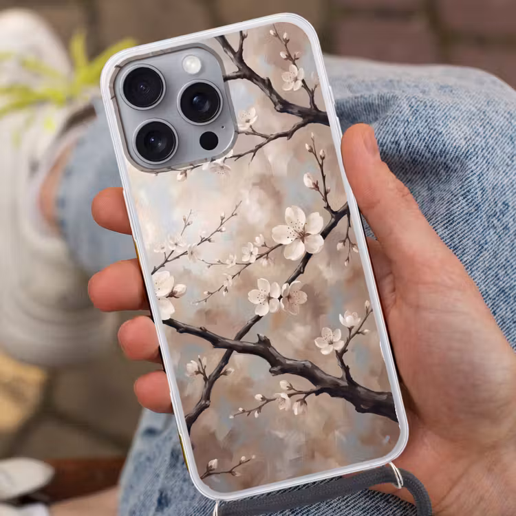 Bloesem - Takken - Schilderij - Beige - Serene Hoesje iPhone 16 Pro Max met koord klein -sfeer3