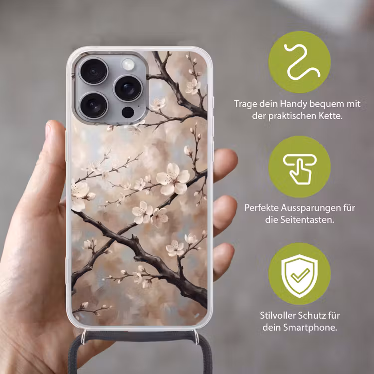 Bloesem - Takken - Schilderij - Beige - Serene Hoesje iPhone 16 Pro Max met koord klein -sfeer2_DE