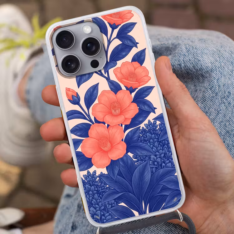 Handyhülle mit Band - Blüten – Blätter – Botanik - Bloemen - Bladeren - Botanisch Hoesje iPhone 16 Pro Max met koord klein