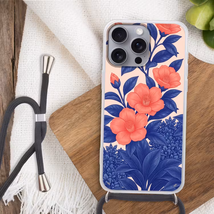 Handyhülle mit Band - Blüten – Blätter – Botanik - Bloemen - Bladeren - Botanisch Hoesje iPhone 16 Pro Max met koord klein