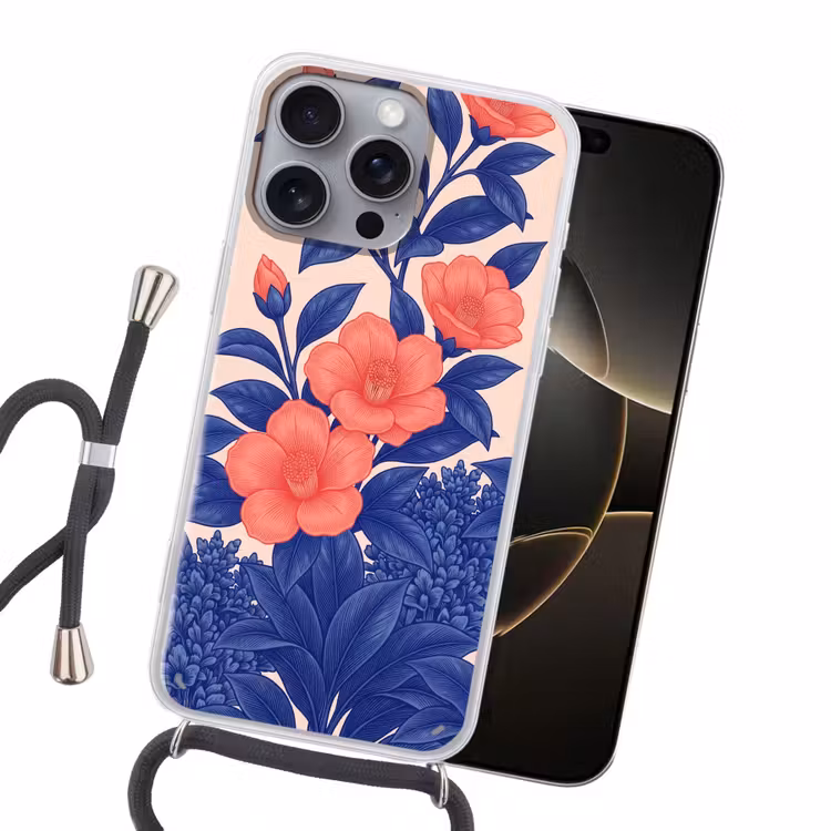 Handyhülle mit Band - Blüten – Blätter – Botanik - Bloemen - Bladeren - Botanisch Hoesje iPhone 16 Pro Max met koord klein