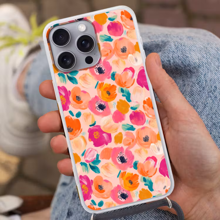 Bloesems - Vrolijk - Kleurrijk Hoesje iPhone 16 Pro Max met koord klein 804 -sfeer3