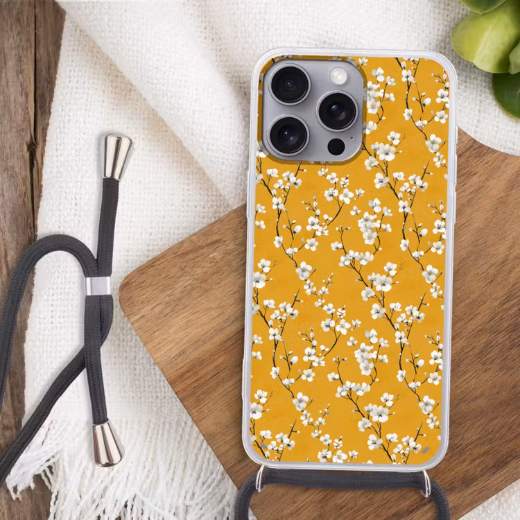 Bloesemtak - Aquarel - Geel Hoesje iPhone 16 Pro Max met koord klein 804 -sfeer4