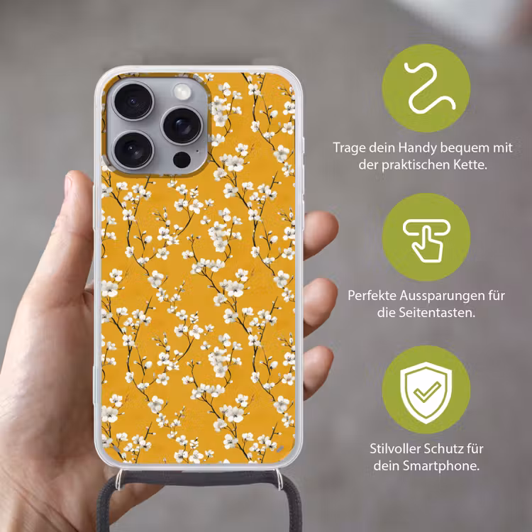 Bloesemtak - Aquarel - Geel Hoesje iPhone 16 Pro Max met koord klein 804 -sfeer2_DE