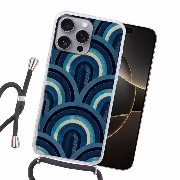 Bogen - Geometrisch - Patroon - Blauw - Retro Hoesje iPhone 16 Pro Max met koord klein 804 -sfeer1