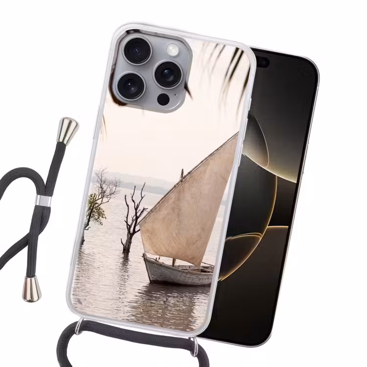 Boot - Zeil - Water - Tropisch - Natuur Hoesje iPhone 16 Pro Max met koord klein -sfeer1