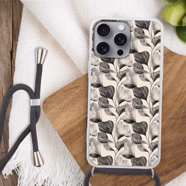 Botanisch - Bladeren - Zwart Hoesje iPhone 16 Pro Max met koord klein 804 -sfeer4