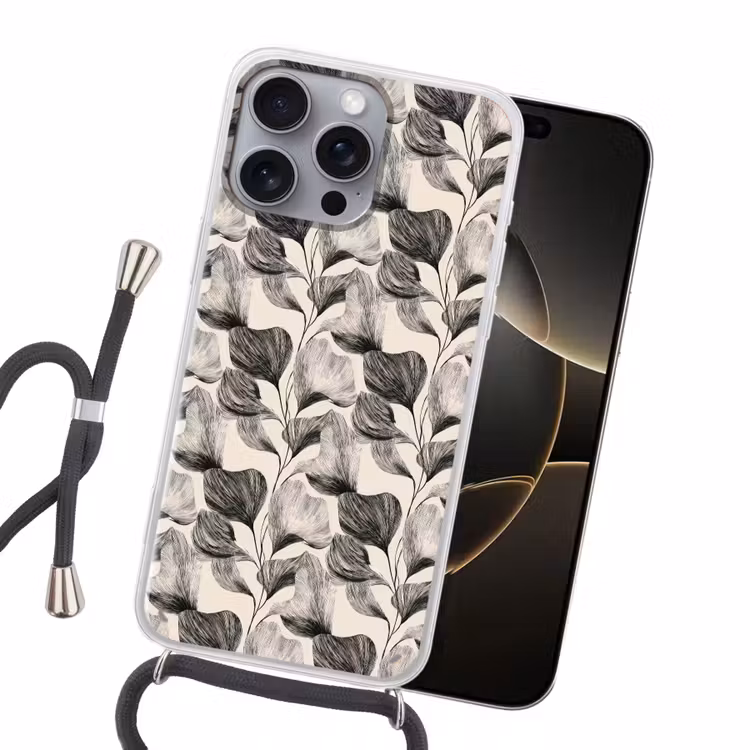 Botanisch - Bladeren - Zwart Hoesje iPhone 16 Pro Max met koord klein 804 -sfeer1