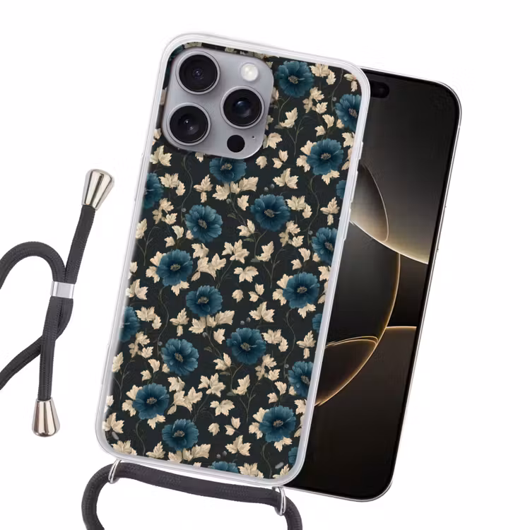 Botanisch - Bloemen - Blauw Hoesje iPhone 16 Pro Max met koord klein 804 -sfeer1