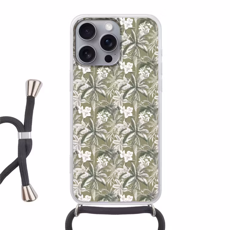 Botanisch - Bloemen - Groen Hoesje iPhone 16 Pro Max met koord klein 804 -3d