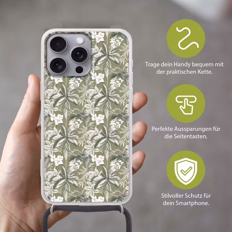 Botanisch - Bloemen - Groen Hoesje iPhone 16 Pro Max met koord klein 804 -sfeer2_DE