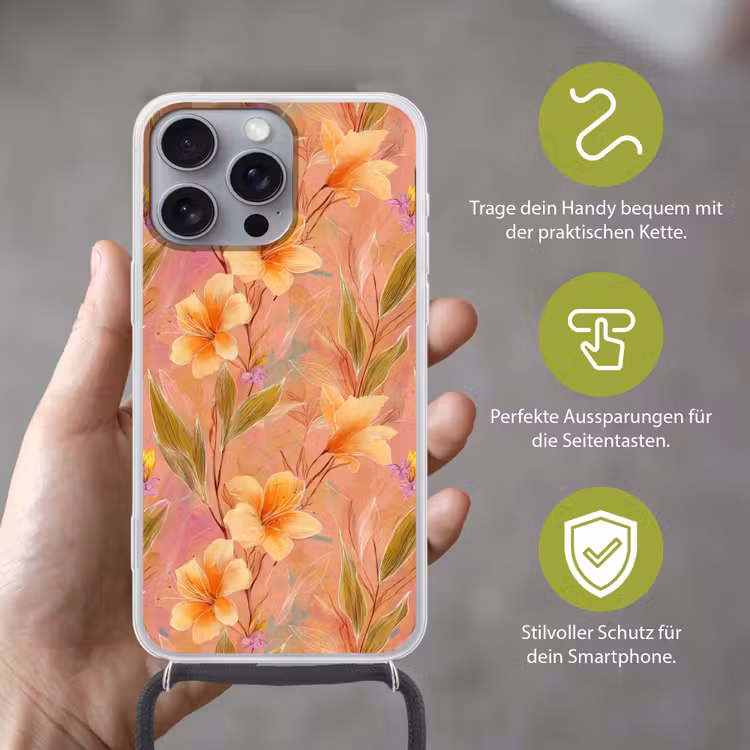 Botanisch - Bloemen - Kleurrijk Hoesje iPhone 16 Pro Max met koord klein 804 -sfeer2_DE