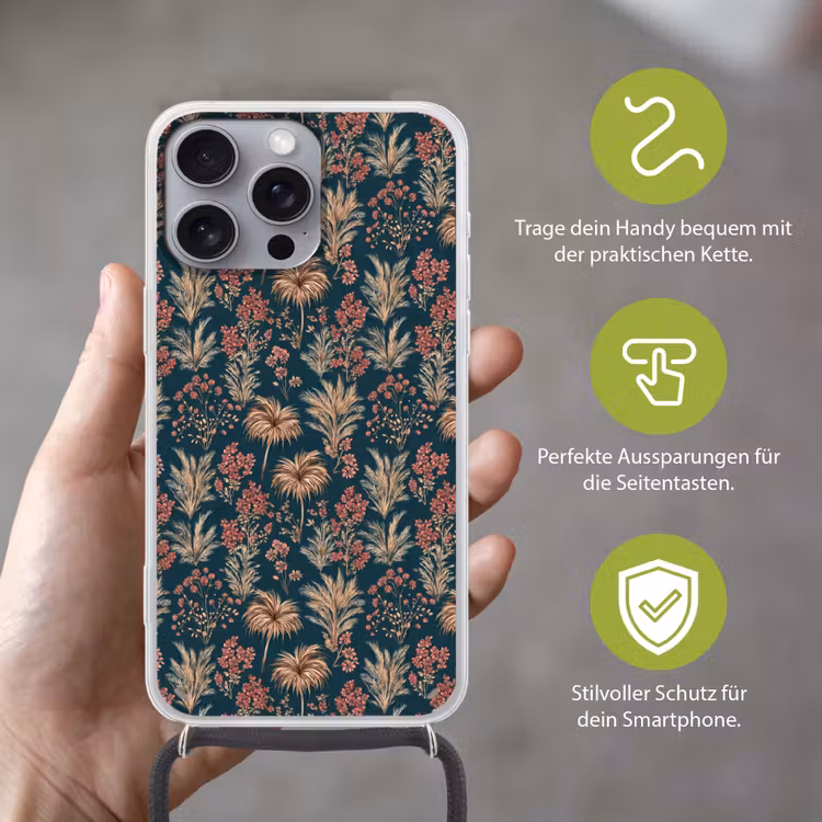 Botanisch - Patroon - Blauw Hoesje iPhone 16 Pro Max met koord klein 804 -sfeer2_DE