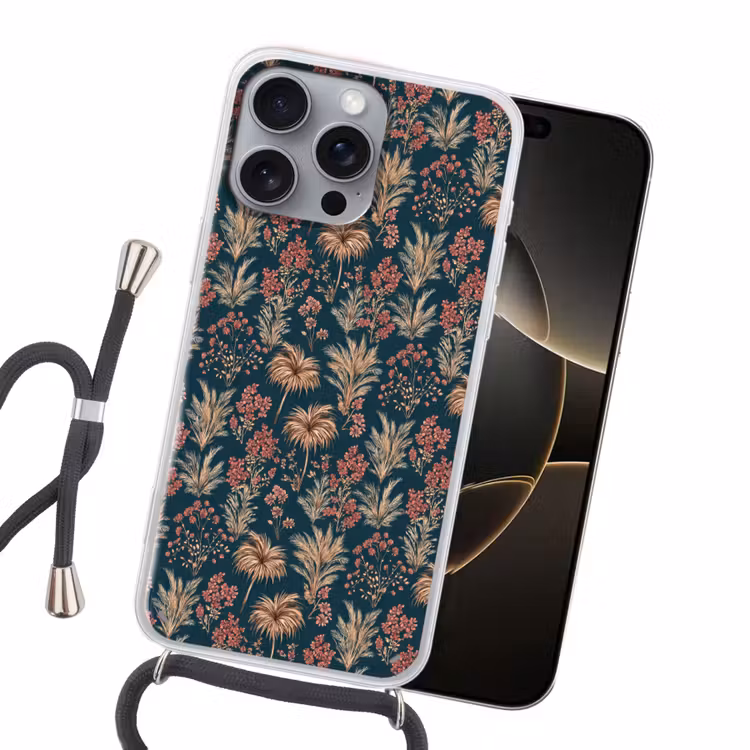 Botanisch - Patroon - Blauw Hoesje iPhone 16 Pro Max met koord klein 804 -sfeer1