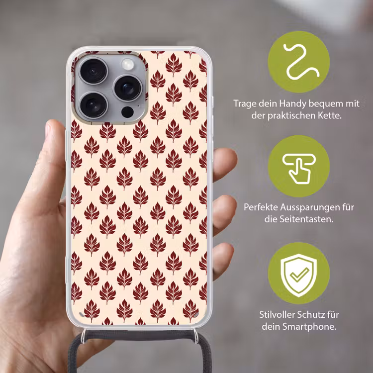 Botanisch - Patroon - Bordeaux Hoesje iPhone 16 Pro Max met koord klein 804 -sfeer2_DE