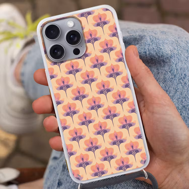 Botanisch - Patroon - Pastel Hoesje iPhone 16 Pro Max met koord klein 804 -sfeer3