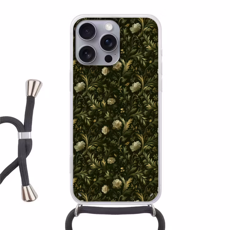 Botanisch - Naadloos - Bloemen Hoesje iPhone 16 Pro Max met koord klein 804 -3d