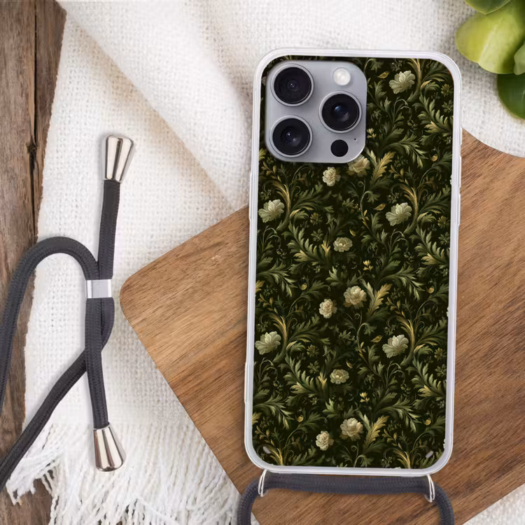 Botanisch - Naadloos - Bloemen Hoesje iPhone 16 Pro Max met koord klein 804 -sfeer4