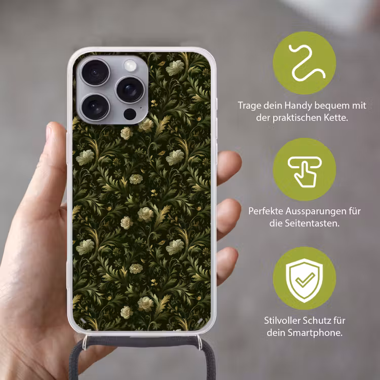 Botanisch - Naadloos - Bloemen Hoesje iPhone 16 Pro Max met koord klein 804 -sfeer2_DE