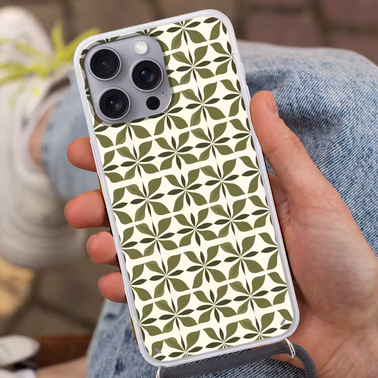 Botanisch - Retro - Groen Hoesje iPhone 16 Pro Max met koord klein 804 -sfeer3