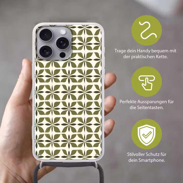 Botanisch - Retro - Groen Hoesje iPhone 16 Pro Max met koord klein 804 -sfeer2_DE
