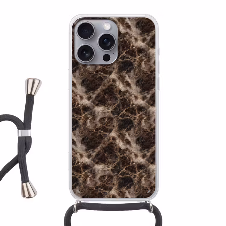 Bruin - Goud - Marmer Hoesje iPhone 16 Pro Max met koord klein 804 -3d