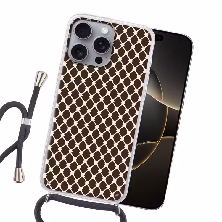 Bruin - Ruitpatroon - Geometrisch Hoesje iPhone 16 Pro Max met koord klein 804 -sfeer1