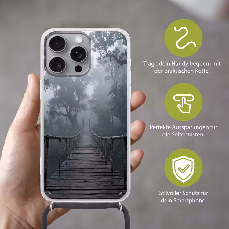 Brug - Jungle - Mist - Natuur Hoesje iPhone 16 Pro Max met koord klein -sfeer2_DE