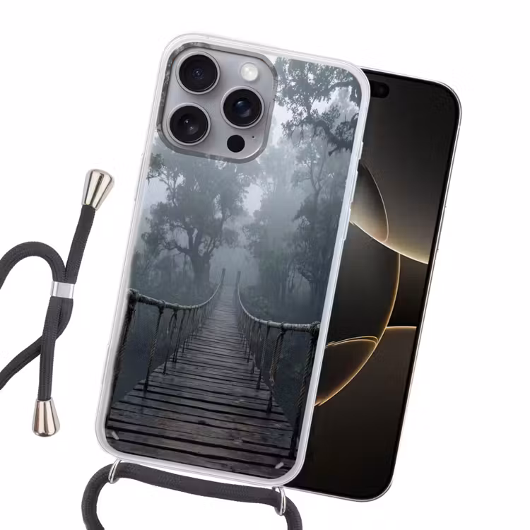Brug - Jungle - Mist - Natuur Hoesje iPhone 16 Pro Max met koord klein -sfeer1