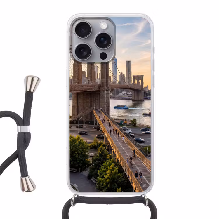 Brug - Rivier - Stad - Zonsondergang - Architectuur Hoesje iPhone 16 Pro Max met koord klein -3d