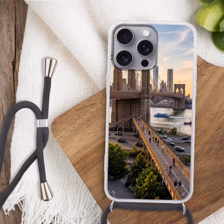 Brug - Rivier - Stad - Zonsondergang - Architectuur Hoesje iPhone 16 Pro Max met koord klein -sfeer4