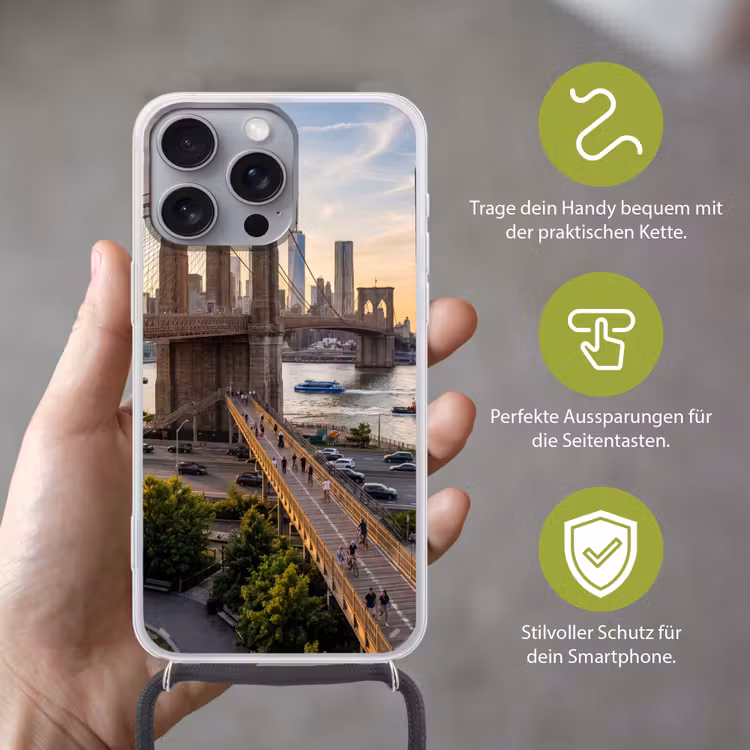 Brug - Rivier - Stad - Zonsondergang - Architectuur Hoesje iPhone 16 Pro Max met koord klein -sfeer2_DE