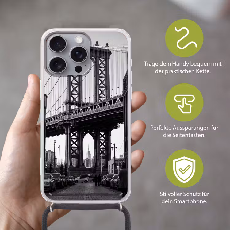 Brug - Stad - Architectuur - Modern - Zwart-wit Hoesje iPhone 16 Pro Max met koord klein -sfeer2_DE