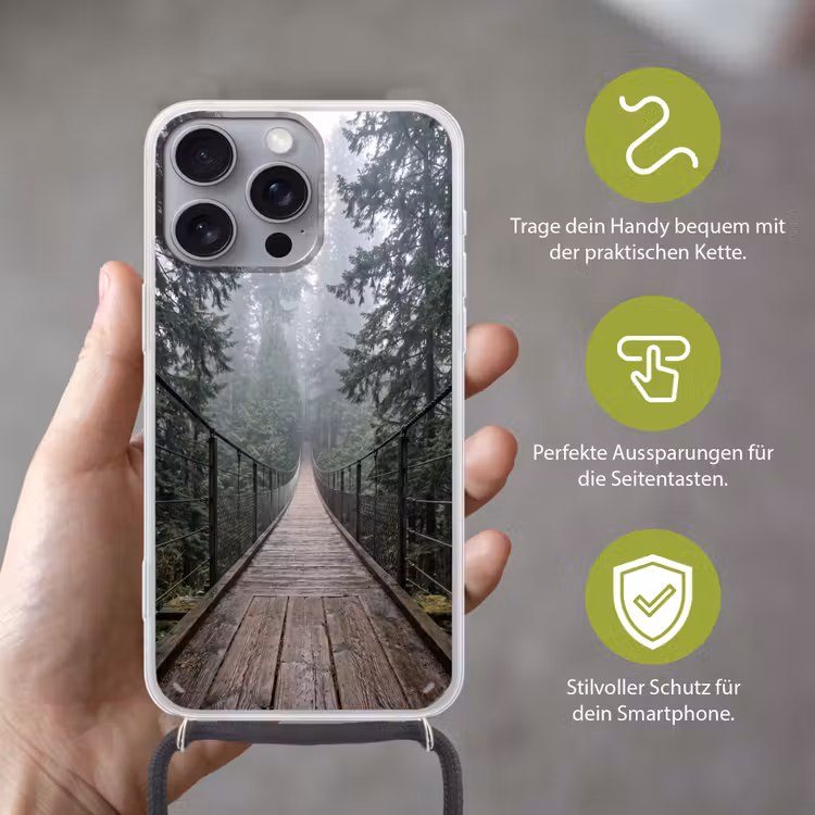 Brug - Bos - Mist - Natuur Hoesje iPhone 16 Pro Max met koord klein -sfeer2_DE