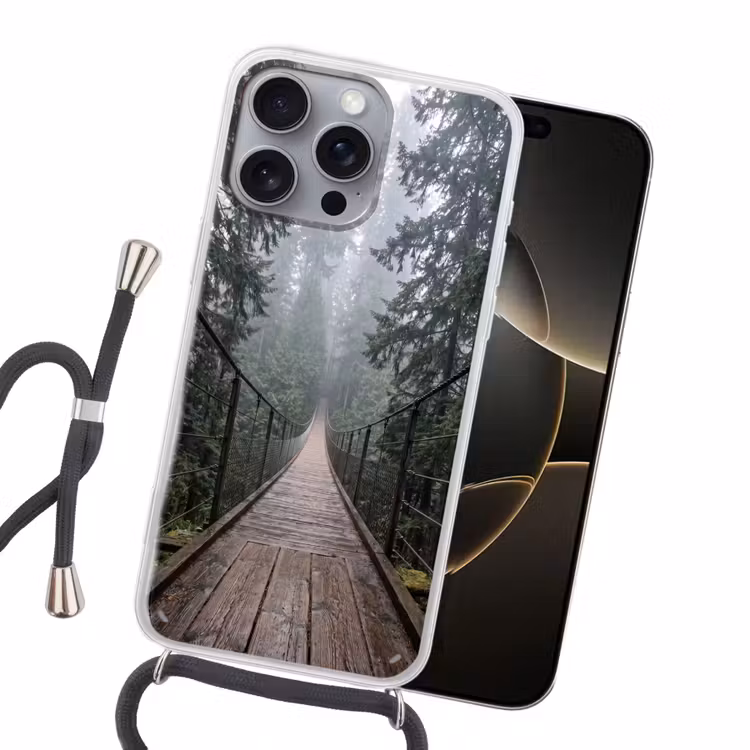 Brug - Bos - Mist - Natuur Hoesje iPhone 16 Pro Max met koord klein -sfeer1