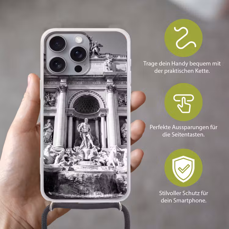 Fontein - Beelden - Architectuur - Zwart-wit Hoesje iPhone 16 Pro Max met koord klein -sfeer2_DE