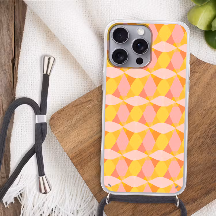 Kleurrijk - Ruitpatroon - Bladvormen Hoesje iPhone 16 Pro Max met koord klein 804 -sfeer4