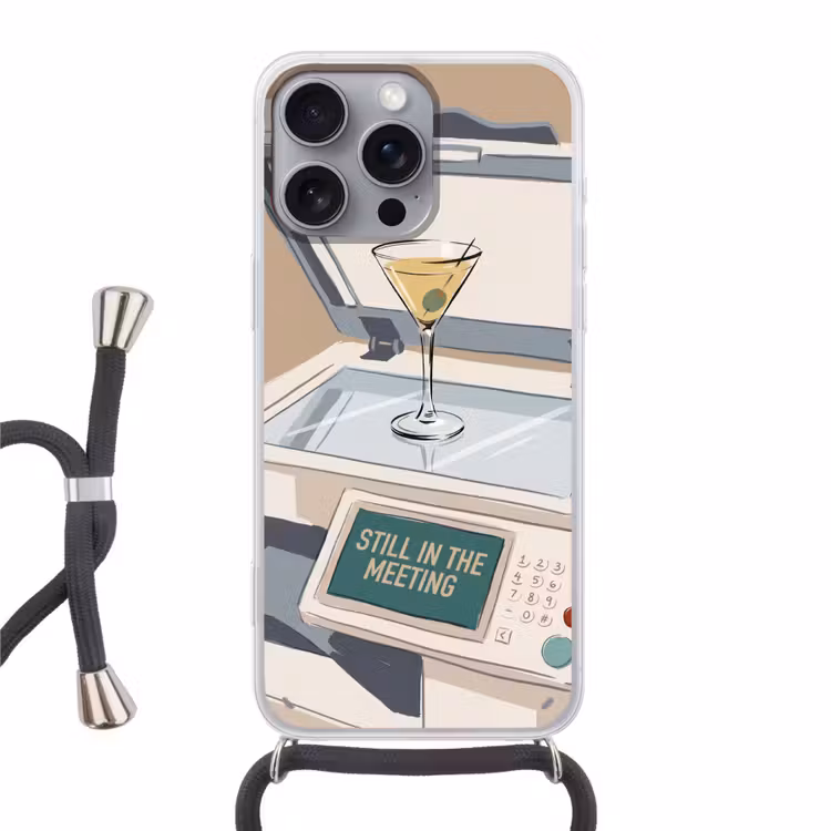 Kantoor - Drank - Humor - Illustratie Hoesje iPhone 16 Pro Max met koord klein -3d