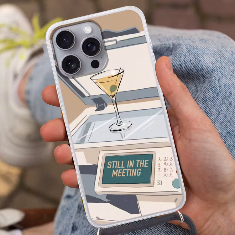 Kantoor - Drank - Humor - Illustratie Hoesje iPhone 16 Pro Max met koord klein -sfeer3