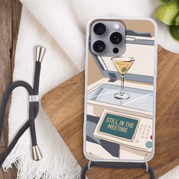 Kantoor - Drank - Humor - Illustratie Hoesje iPhone 16 Pro Max met koord klein -sfeer4