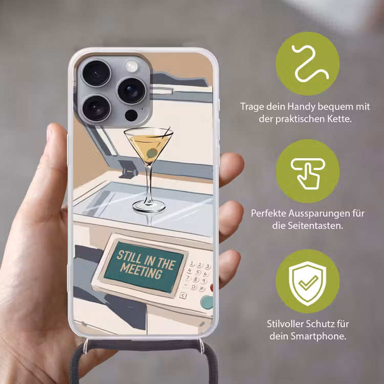 Kantoor - Drank - Humor - Illustratie Hoesje iPhone 16 Pro Max met koord klein -sfeer2_DE