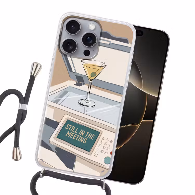 Kantoor - Drank - Humor - Illustratie Hoesje iPhone 16 Pro Max met koord klein -sfeer1