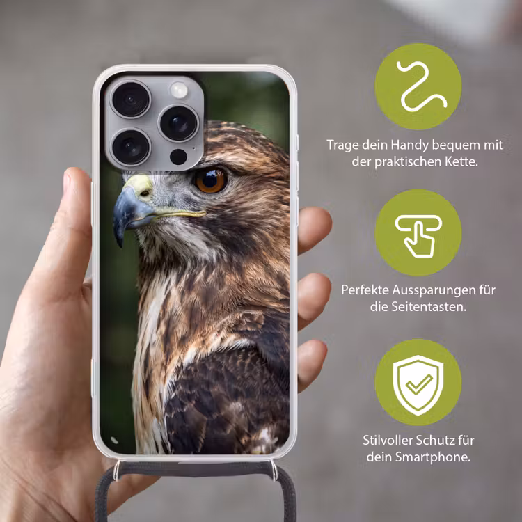 Buizerd - Roofvogel - Natuur - Bruin Hoesje iPhone 16 Pro Max met koord klein -sfeer2_DE