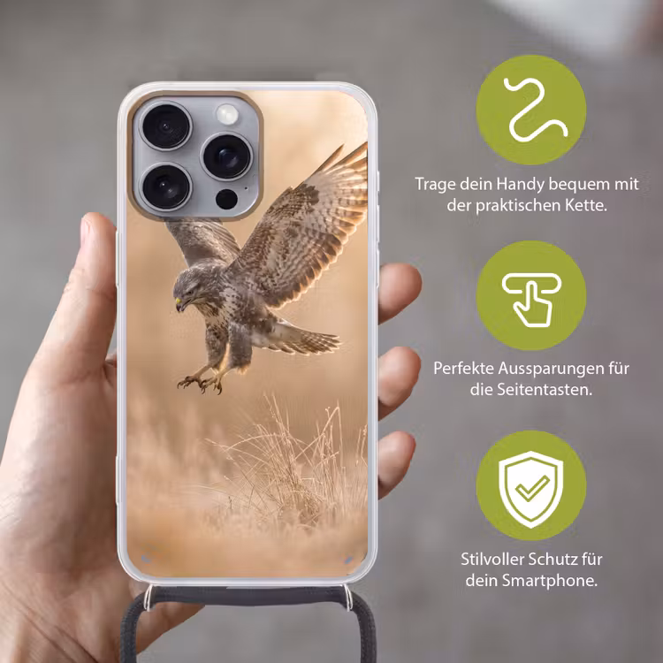 Buizerd - Roofvogel - Natuur - Bruin Hoesje iPhone 16 Pro Max met koord klein -sfeer2_DE