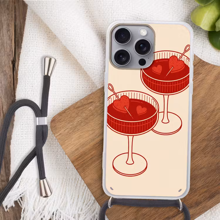 Cocktail - Hartjes - Liefde - Illustratie - Rood Hoesje iPhone 16 Pro Max met koord klein -sfeer4